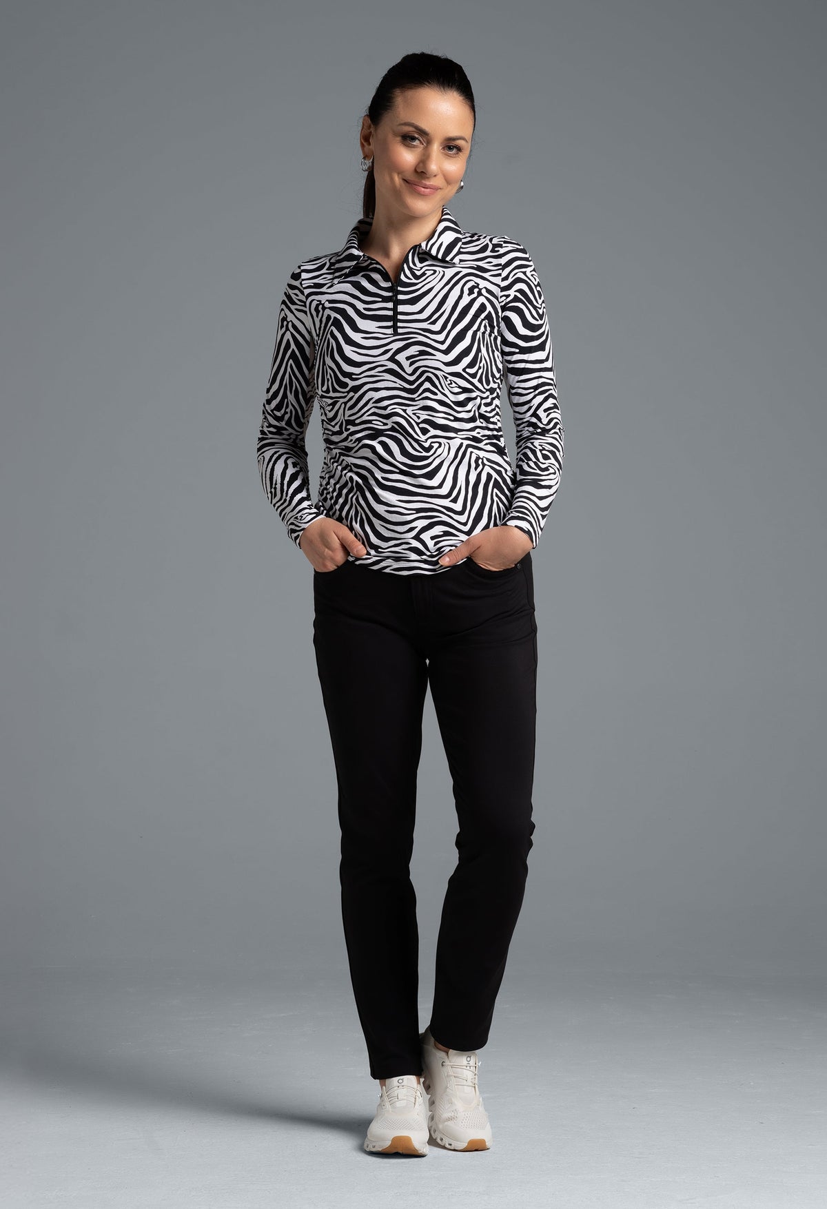 Cecilia Print Adjustable Length Long Sleeve Polo – 48932